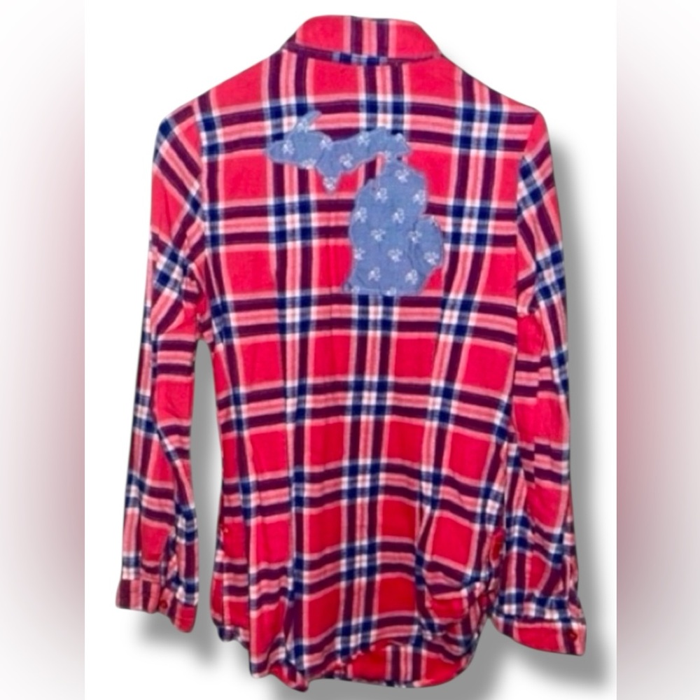 Derek Heart Plaid Flannel Appliqué Michigan Mitten Women’s Size Size Medium